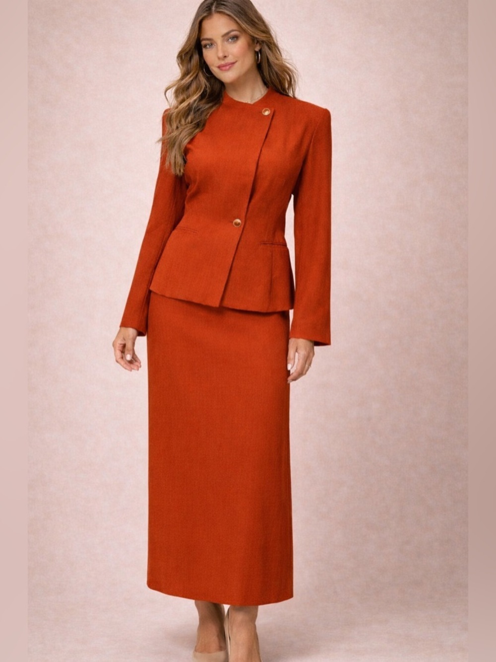 Vintage Diane Von Furstenberg Double Asymmetrical Button Orange Two Piece Suit
